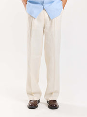 Cream Linen Baggy Fit Trousers
